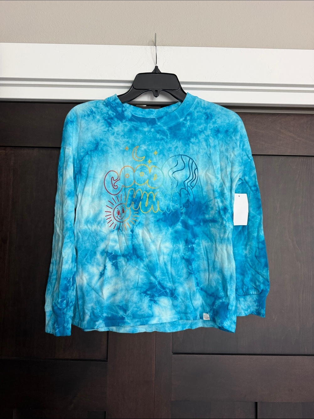 Treasure & Bond Blue Tie-Dye Long Sleeve Tee with Celestial Graphic